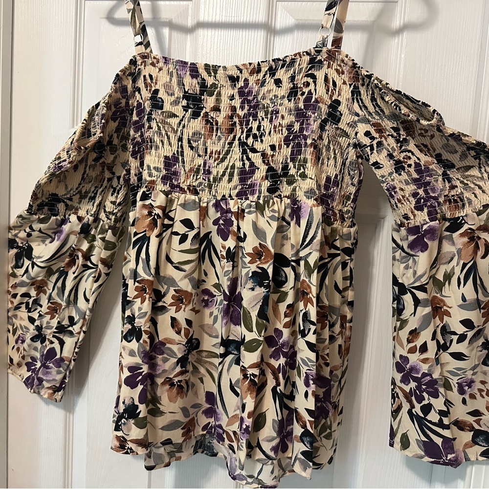 Torrid Cream Smocked Ruffled Blouse
